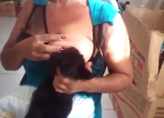 Nursing-themed XXX with an eager woman, her dog